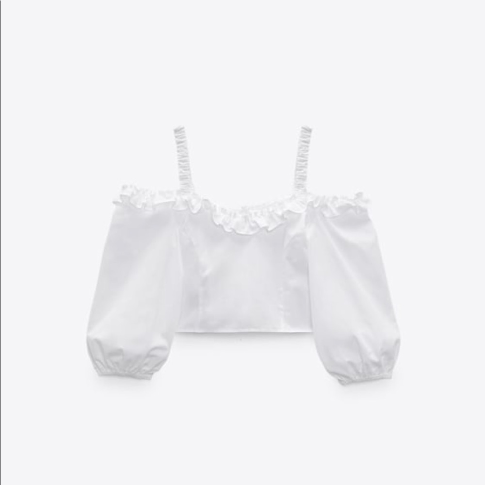 ZARA: POPLIN BLOUSE WITH RUFFLE TRIMS - Picture 2 of 6